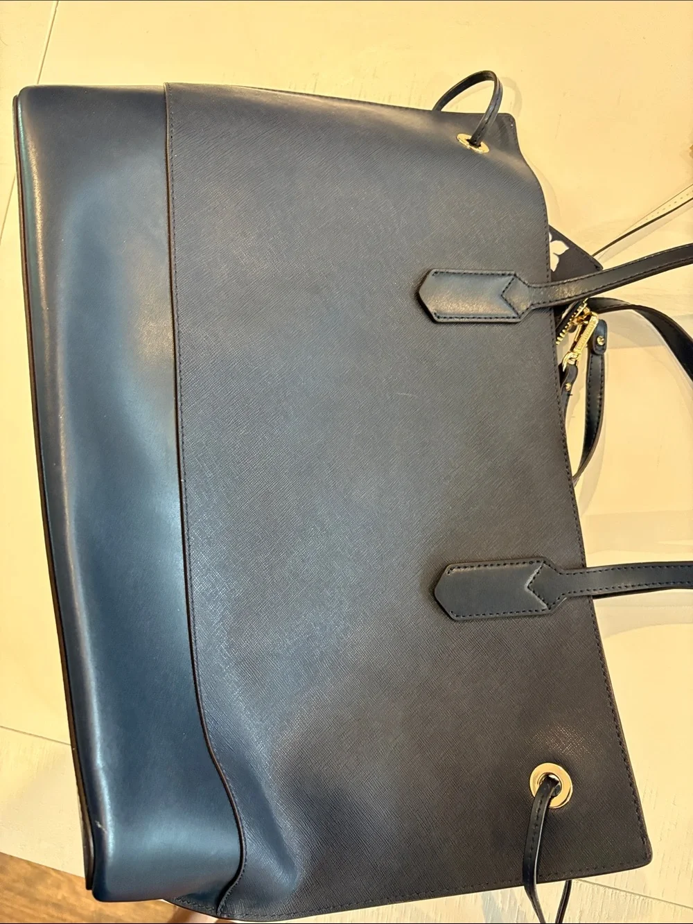 Michael Kors Navy Reversible Leather Tote with Floral Clutch Pouch - Picture 5 of 5